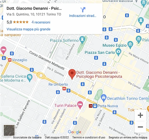 Mappa con la posizione dello studio del Dott. Giacomo Denanni, psicoterapeuta relazionale a Torino